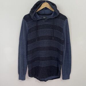 Urban Pipeline Mens M Hoodie Knit Sweater Pullover Blue Striped Hooded Ribbed